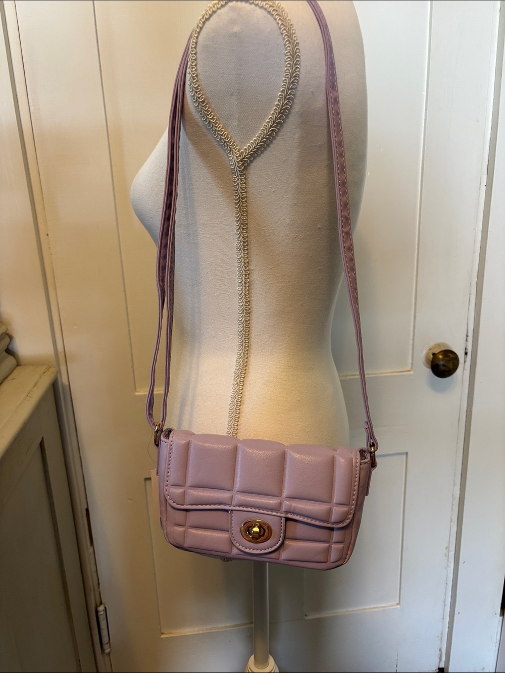 Olivia Miller Lavender Quilted Crossbody Bag with Gold-Tone Turn Lock